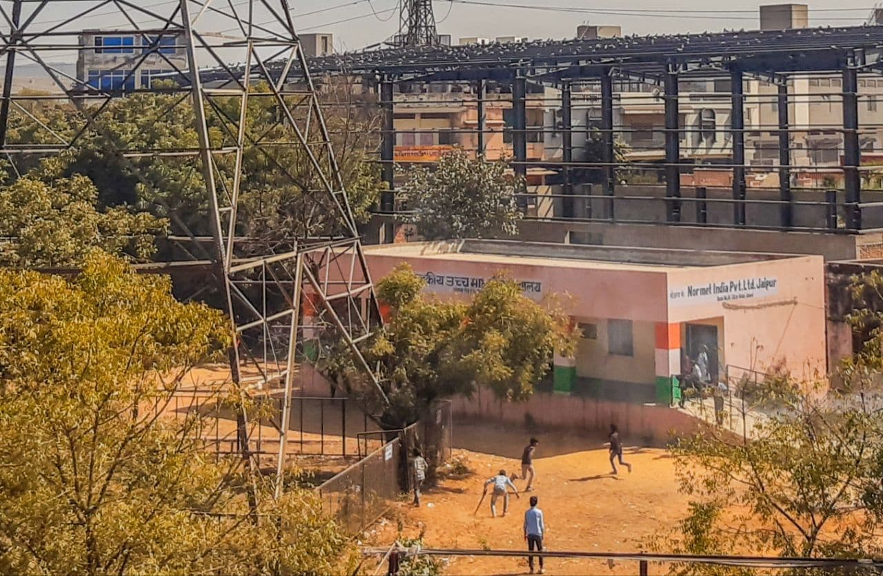 High tension line over school