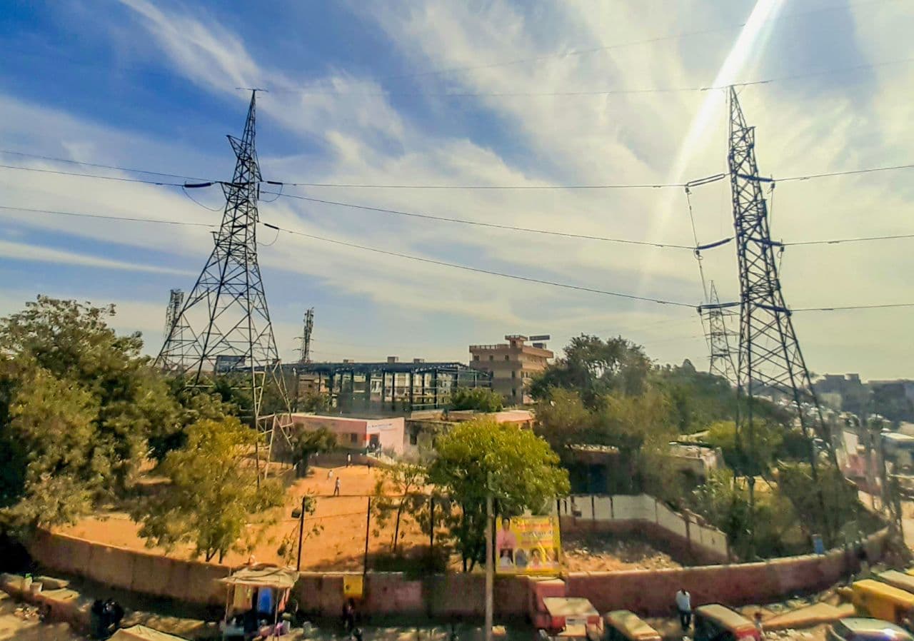 High tension line over school