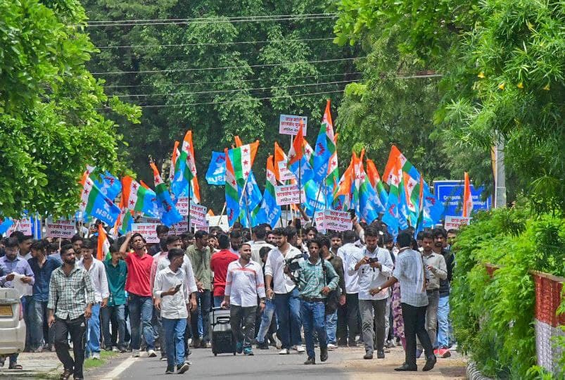 Rally by students at Rajasthan University 